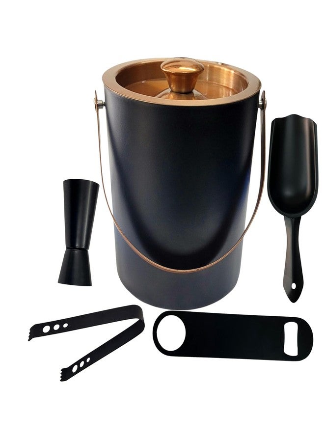 Nooks Ice Bucket with led (1.5) Set with Tongs, Scoop and Bar Tools,Opener Double-Wall Insulated, Black and Gold - Image 2